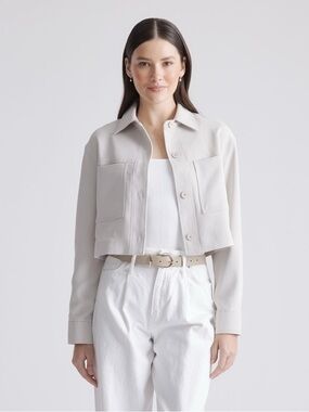 Quince Stretch Crepe Cropped Blazer Jacket Womens XS Sand Beige